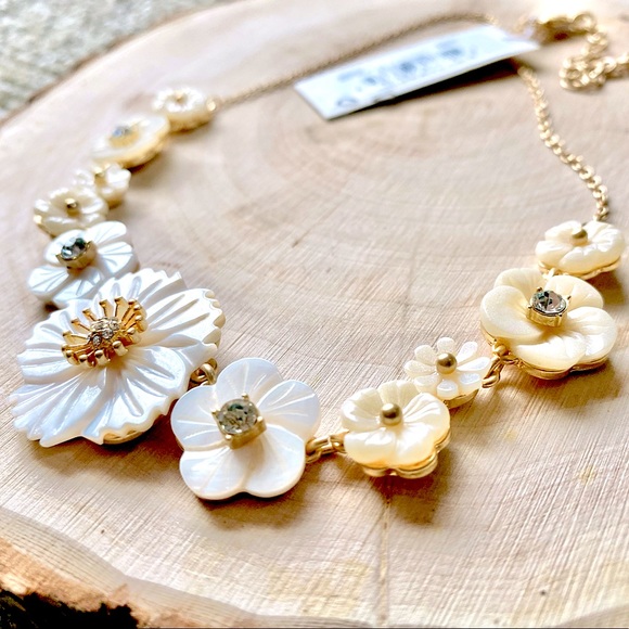 Lonna and Lilly Gold-Tone Crystal and Mother-of-Pearl Flower Necklace - Picture 4 of 7